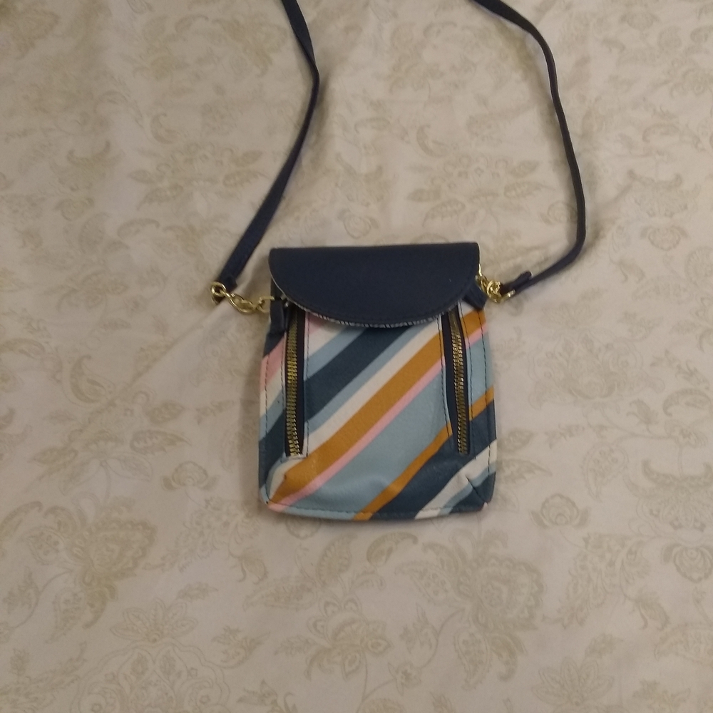 Time and Tru Navy and Multicolor Striped Crossbody Bag